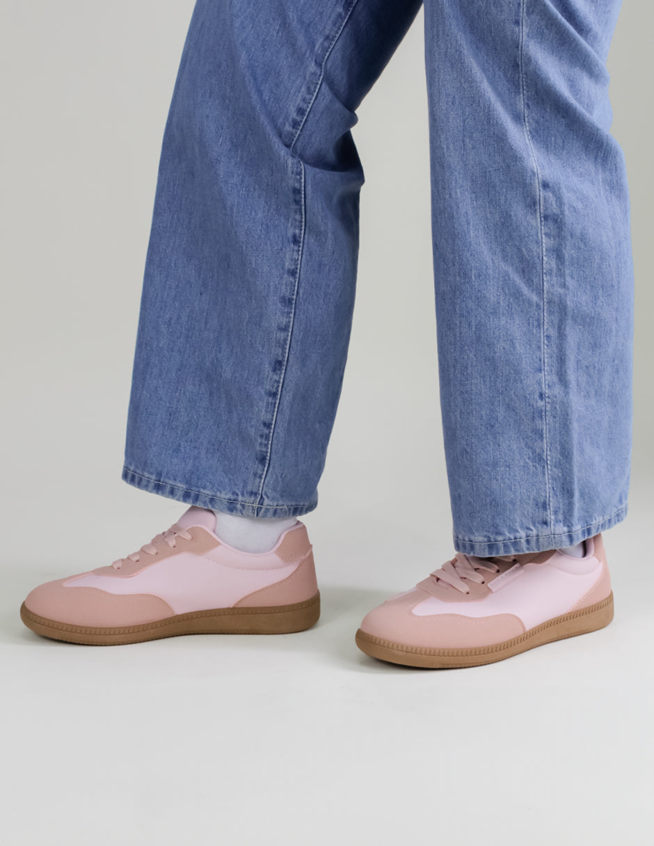 Tenis con cordones  Sam en Piel Vegana  - Rosa