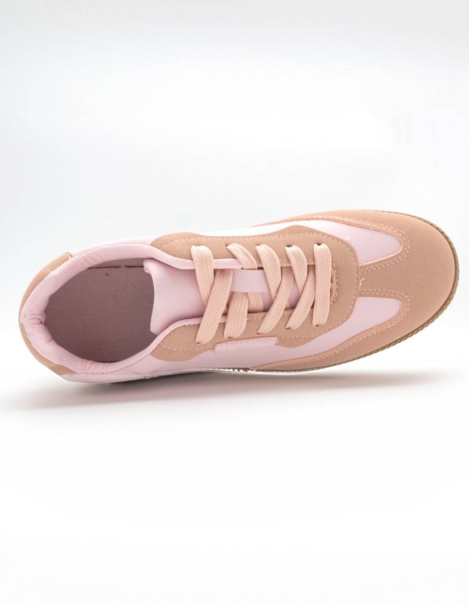Tenis con cordones  Sam en Piel Vegana  - Rosa