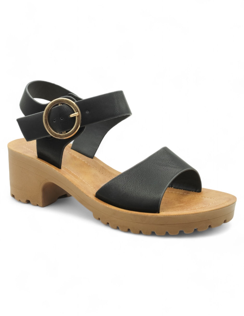 Sandalia con tacón Exterior Piel vegana Color Negro Para Mujer De RBCOLLECTION