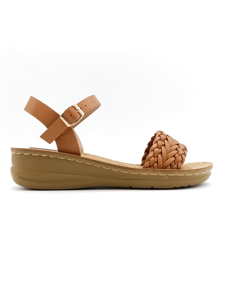 Sandalias con plataforma  en Piel vegana – Café