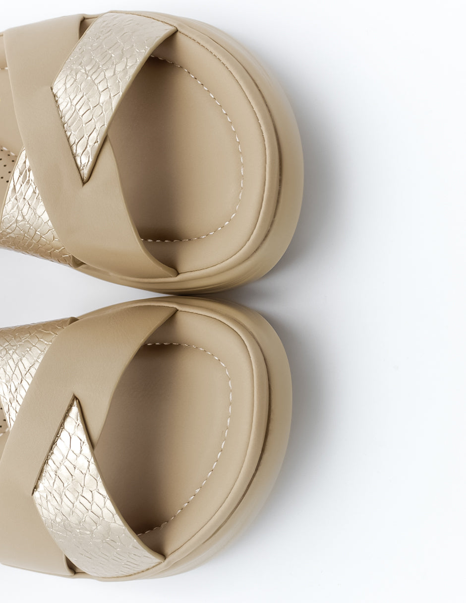 Sandalias con plataforma  en Piel vegana – Beige