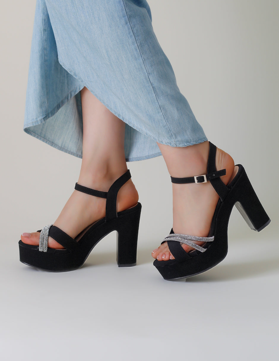 Sandalia con tacón Been en Textil – Negro