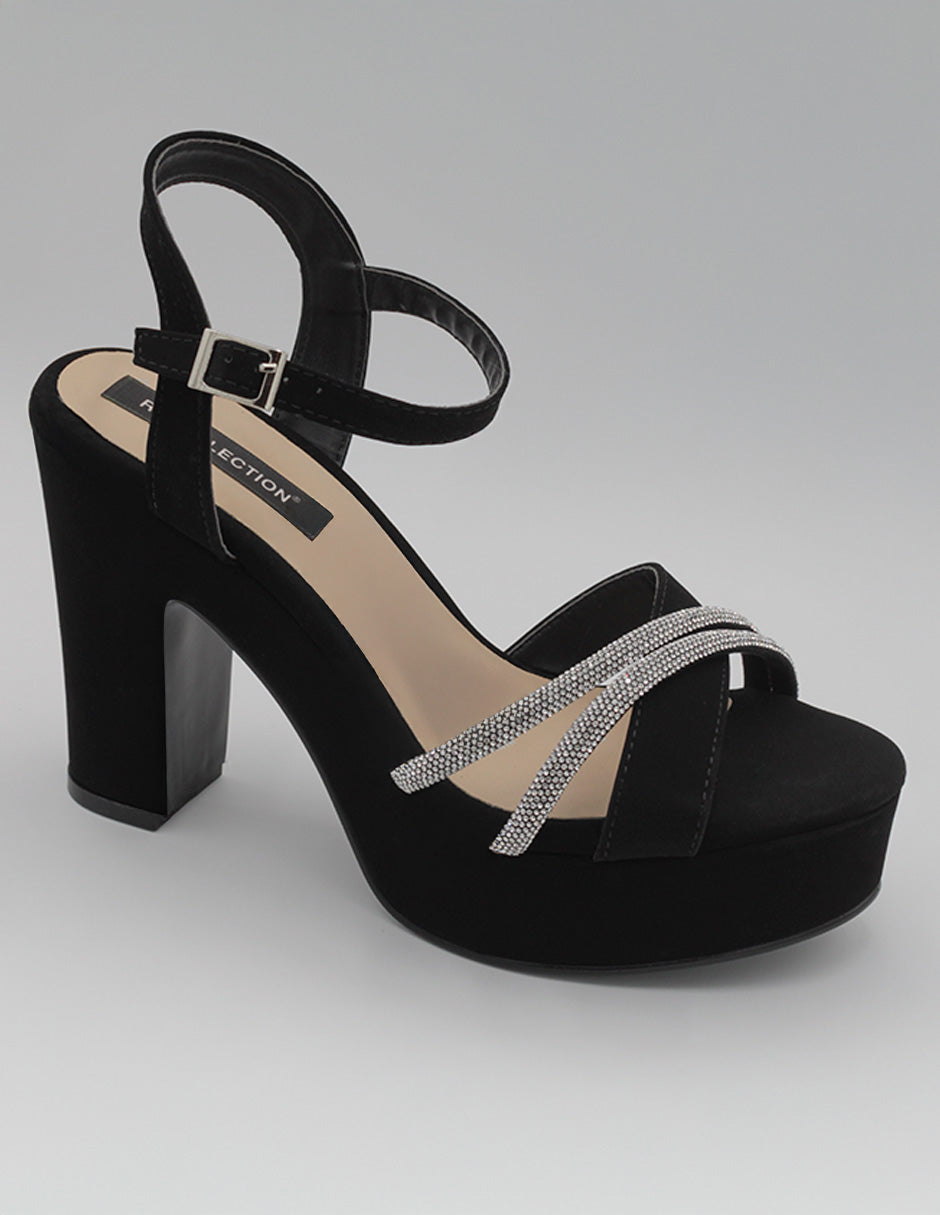 Sandalia con tacón Exterior Textil Color Negro Para Mujer De RBCOLLECTION