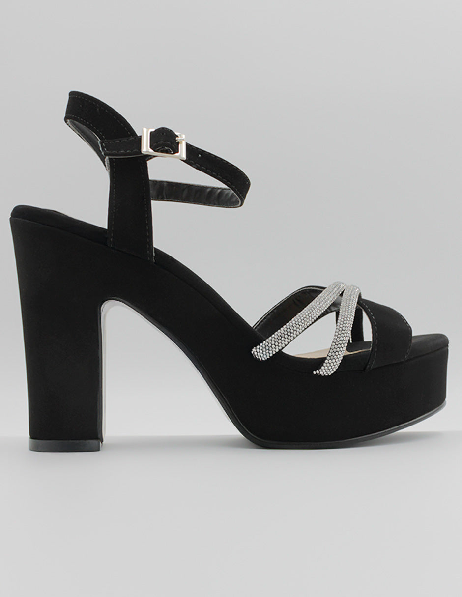 Sandalia con tacón Been en Textil – Negro