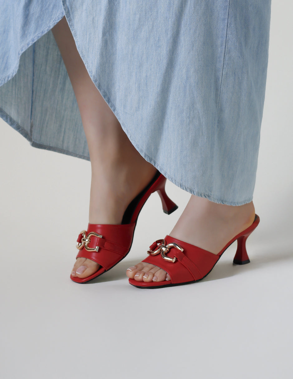 Sandalia con tacón Ave en Piel vegana – Rojo
