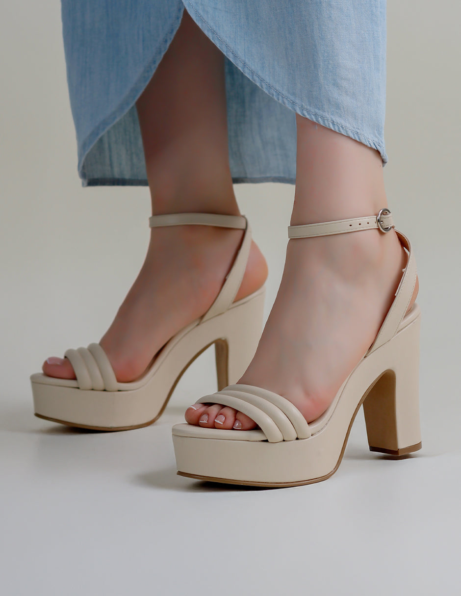 Sandalia con tacón Lady en Piel vegana – Beige