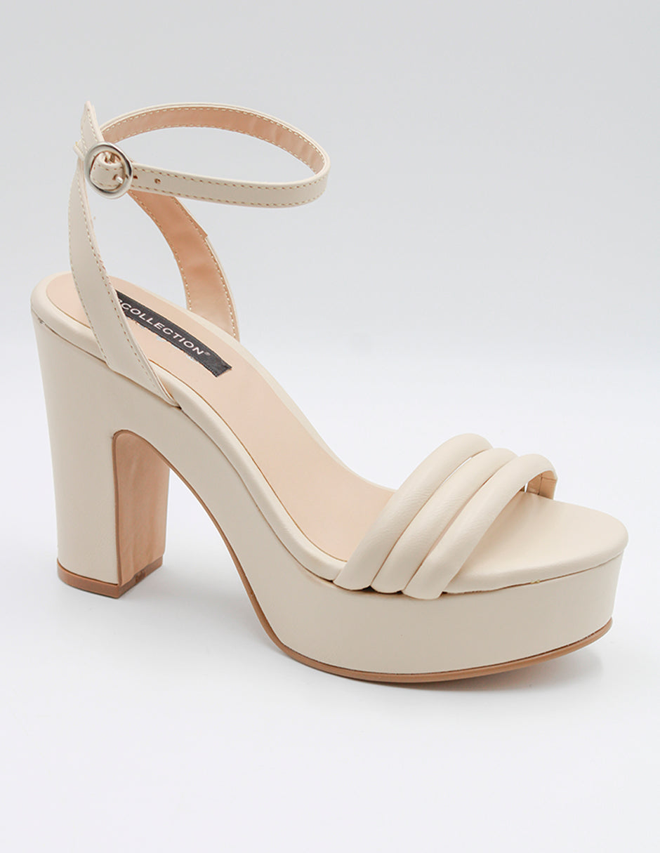 Sandalia con tacón Exterior Piel vegana Color Beige  Para Mujer De RBCOLLECTION