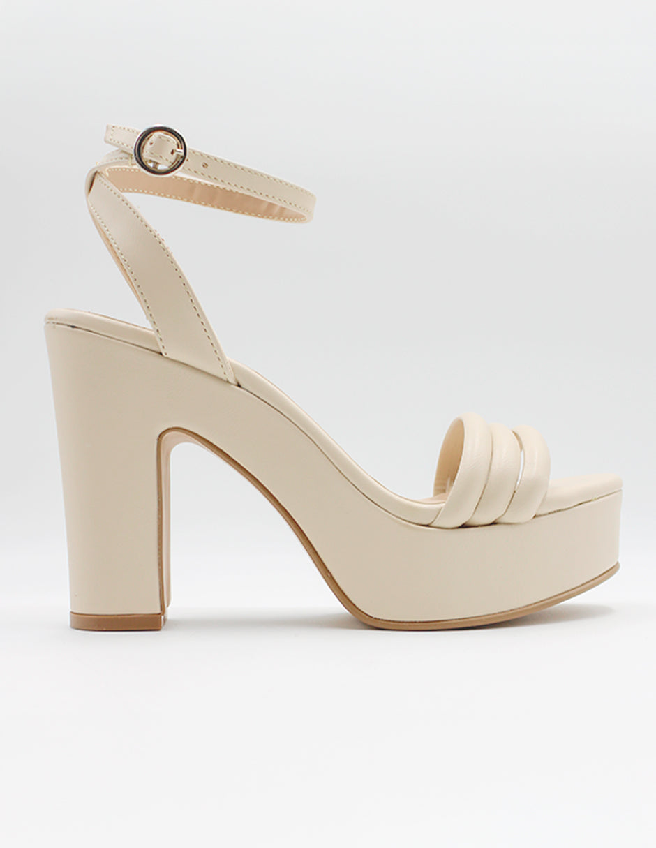 Sandalia con tacón Lady en Piel vegana – Beige