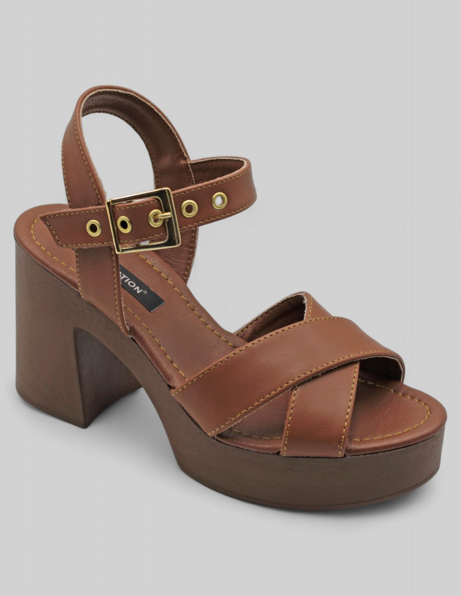 Sandalia con tacón Exterior Piel vegana Color Café Para Mujer De RBCOLLECTION