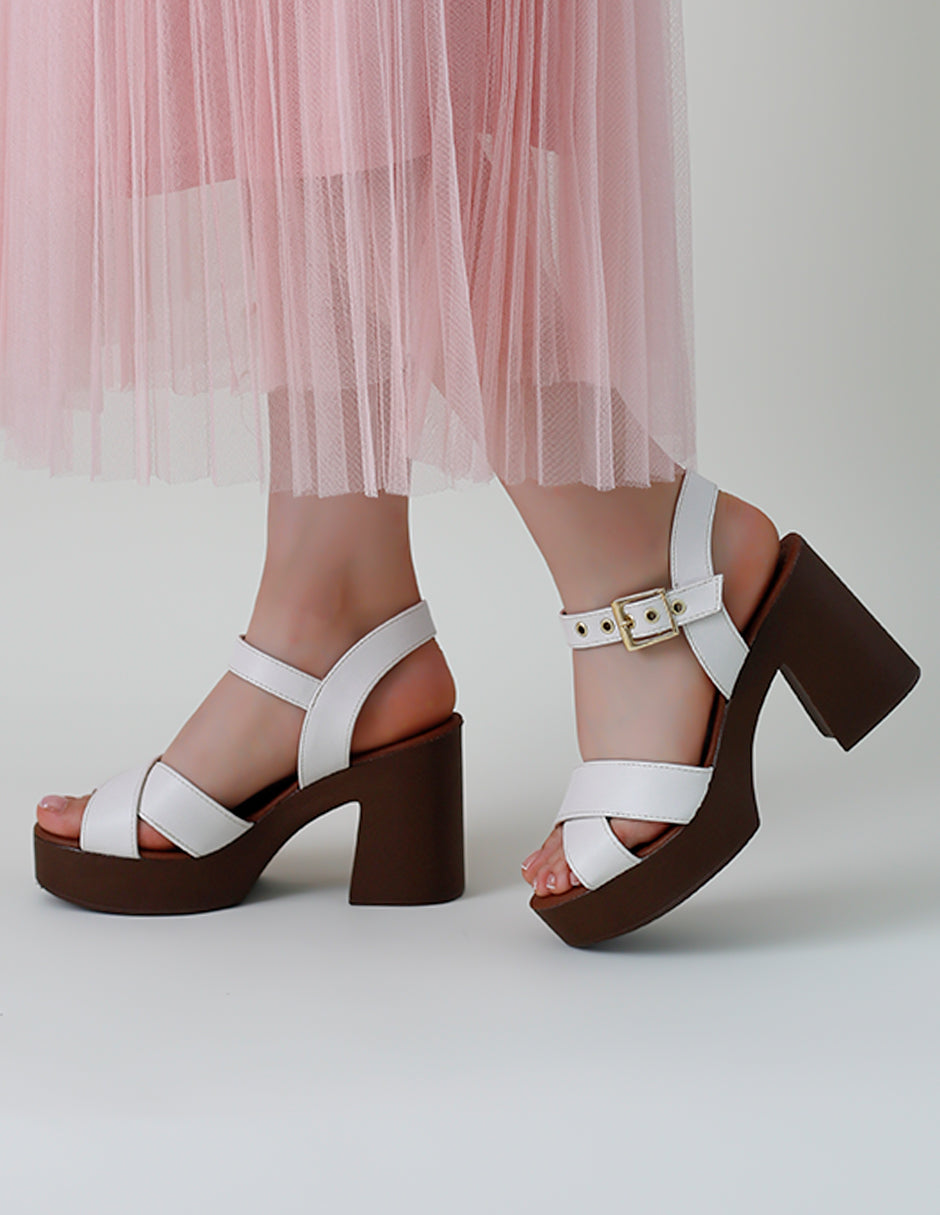 Sandalia con tacón Daily en Piel vegana – Blanco