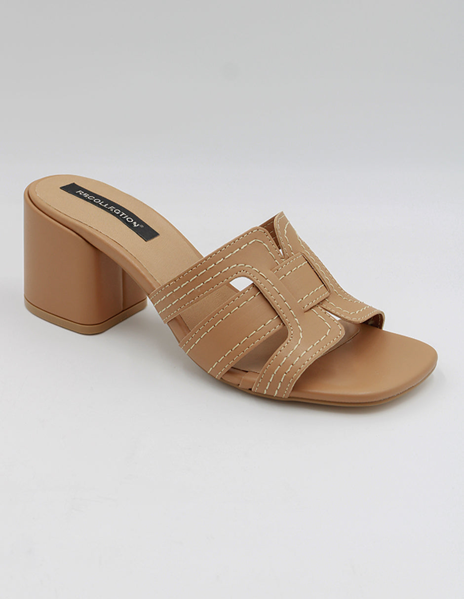Sandalia con tacón Exterior Piel vegana Color Café Para Mujer De RBCOLLECTION