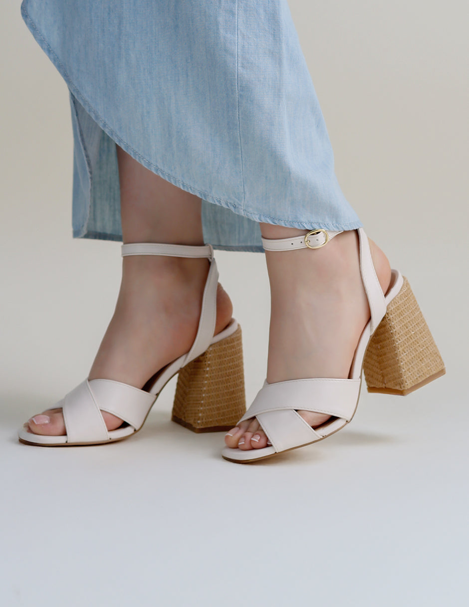 Sandalia con tacón Lady en Piel vegana – Blanco