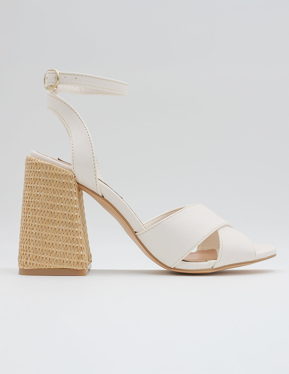 Sandalia con tacón Lady en Piel vegana – Blanco