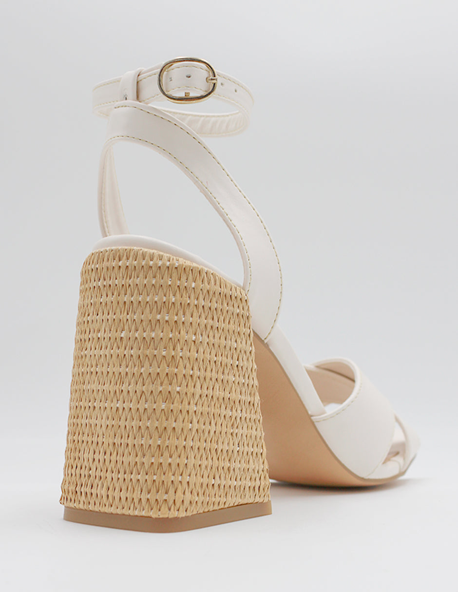 Sandalia con tacón Lady en Piel vegana – Blanco