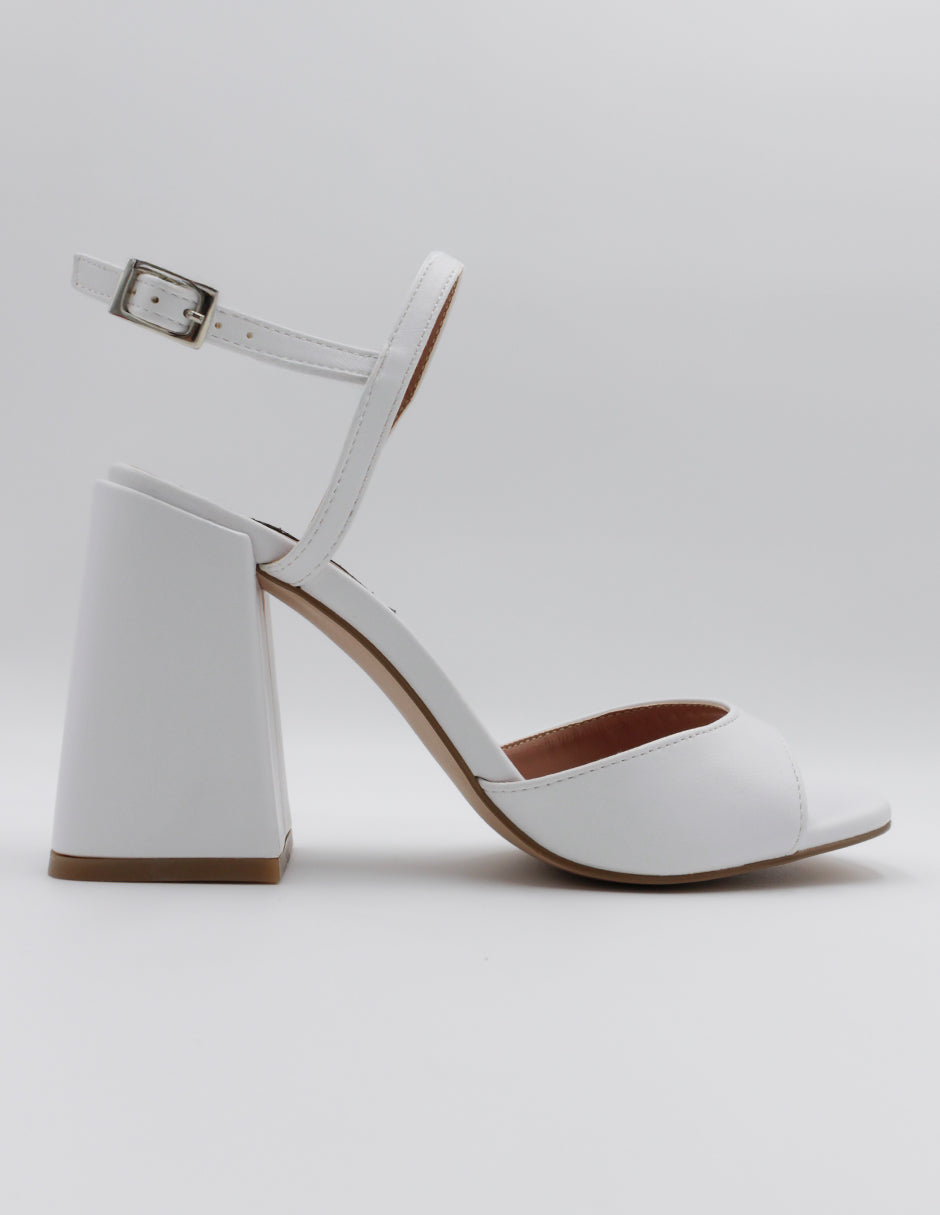 Sandalia con tacón Sassy en Piel vegana – Blanco