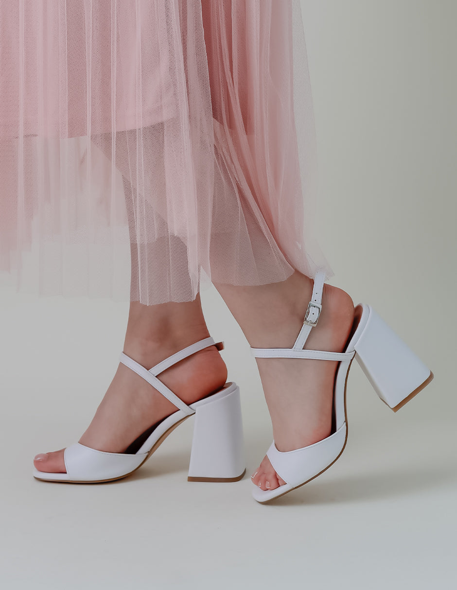 Sandalia con tacón Sassy en Piel vegana – Blanco