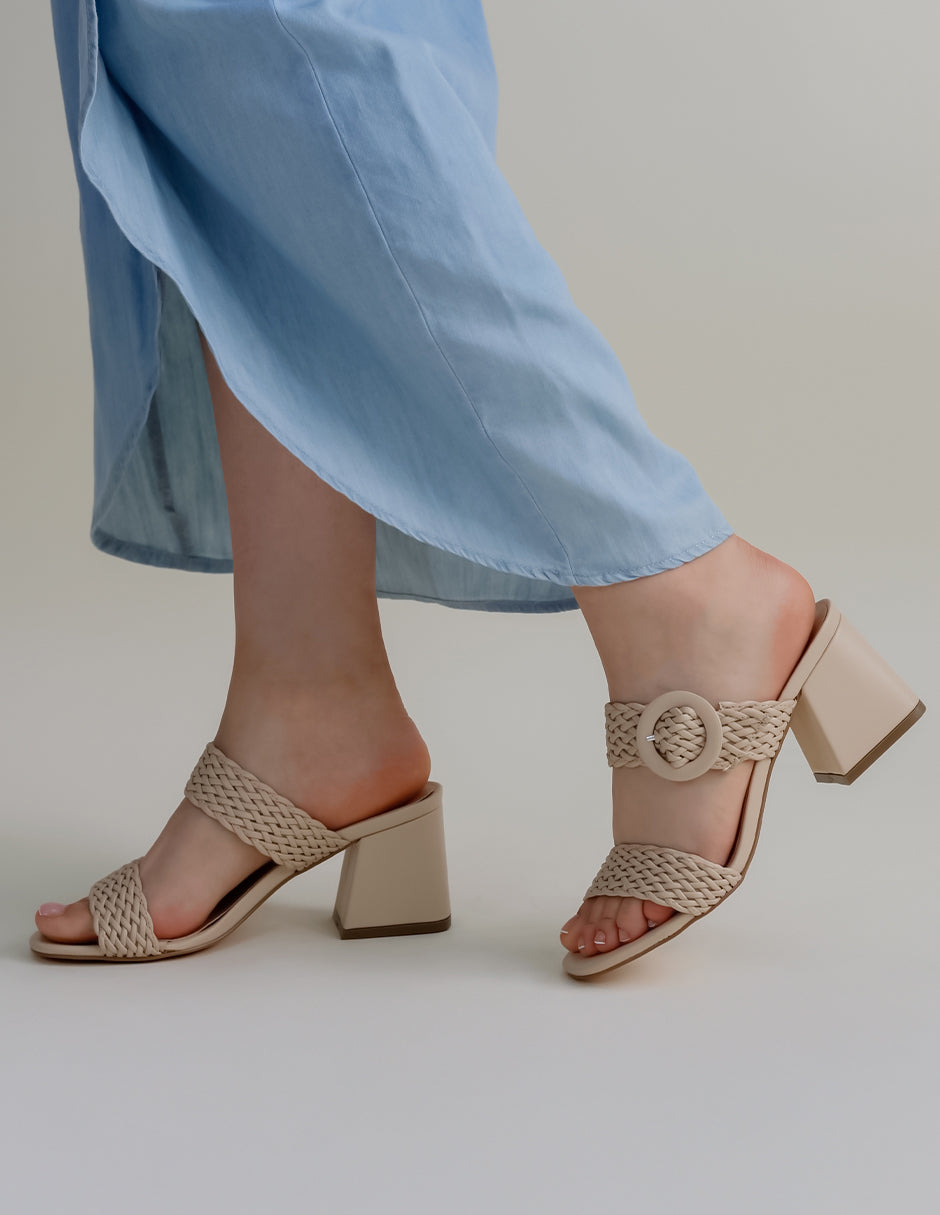 Sandalia con tacón Cloud steps en Piel vegana – Beige