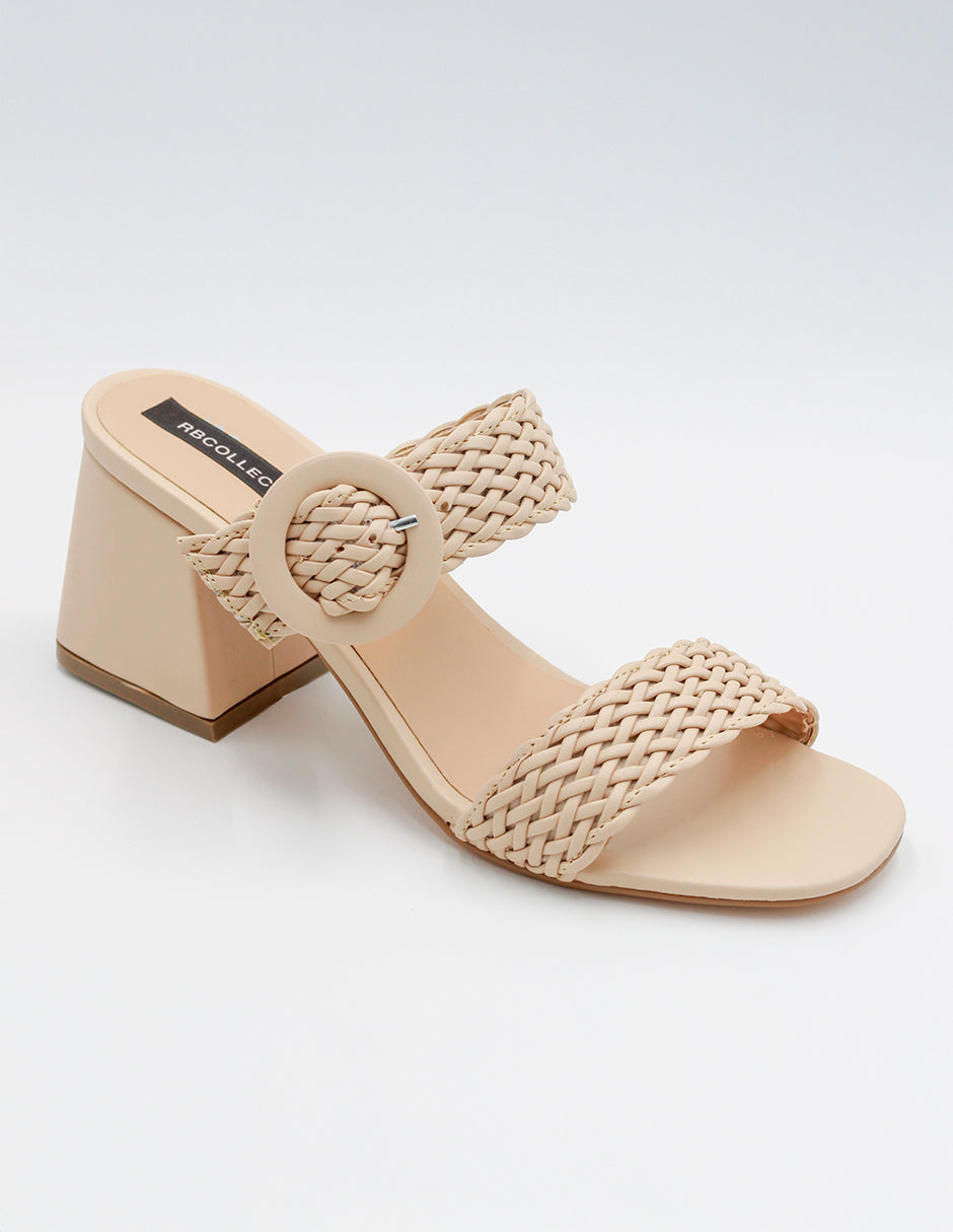 Sandalia con tacón Exterior Piel vegana Color Beige  Para Mujer De RBCOLLECTION