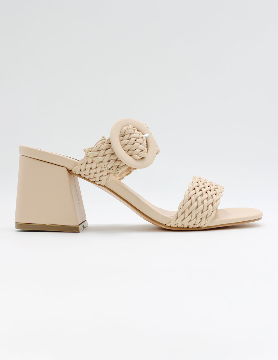 Sandalia con tacón Cloud steps en Piel vegana – Beige