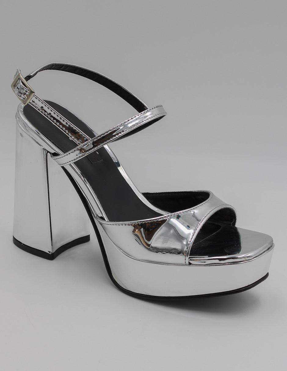 Sandalia con tacón Exterior Sintético Color Plata Para Mujer De RBCOLLECTION