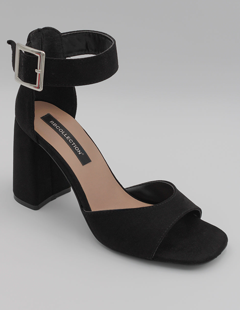 Sandalia con tacón Exterior Gamuza Color Negro Para Mujer De RBCOLLECTION