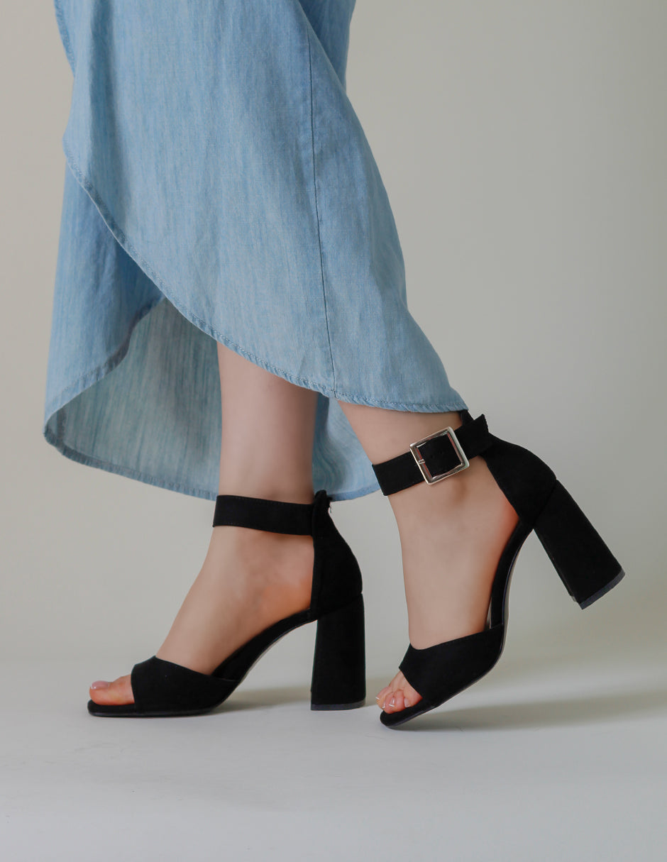 Sandalia con tacón Lady en Gamuza – Negro