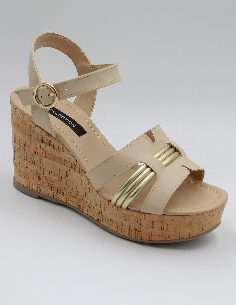 Sandalias con plataforma Exterior Piel vegana Color Beige  Para Mujer De RBCOLLECTION