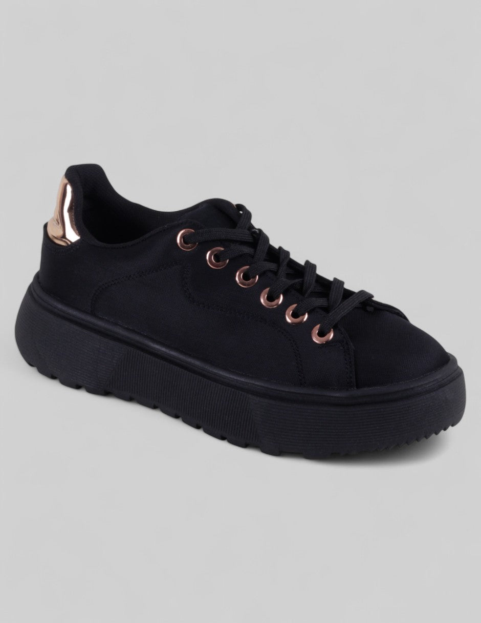 Tenis con cordones Exterior Textil Color Negro Para Mujer De RBCOLLECTION