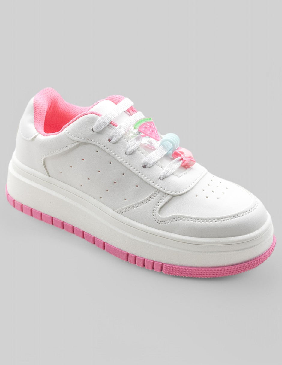 Tenis Exterior Piel Color Blanco Para Niña De RBCOLLECTION