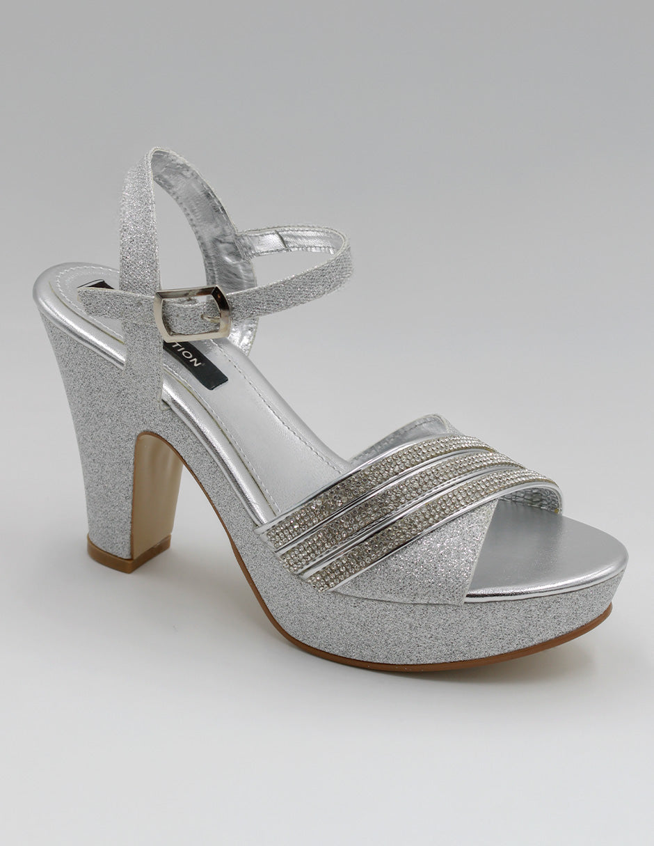 Sandalia con tacón Exterior Textil Color Plata Para Mujer De RBCOLLECTION