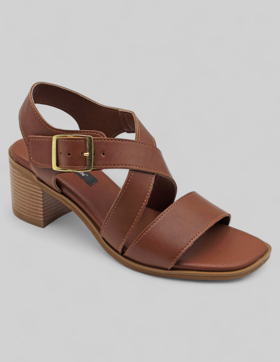 Sandalia con tacón Exterior Piel vegana Color Café Para Mujer De RBCOLLECTION