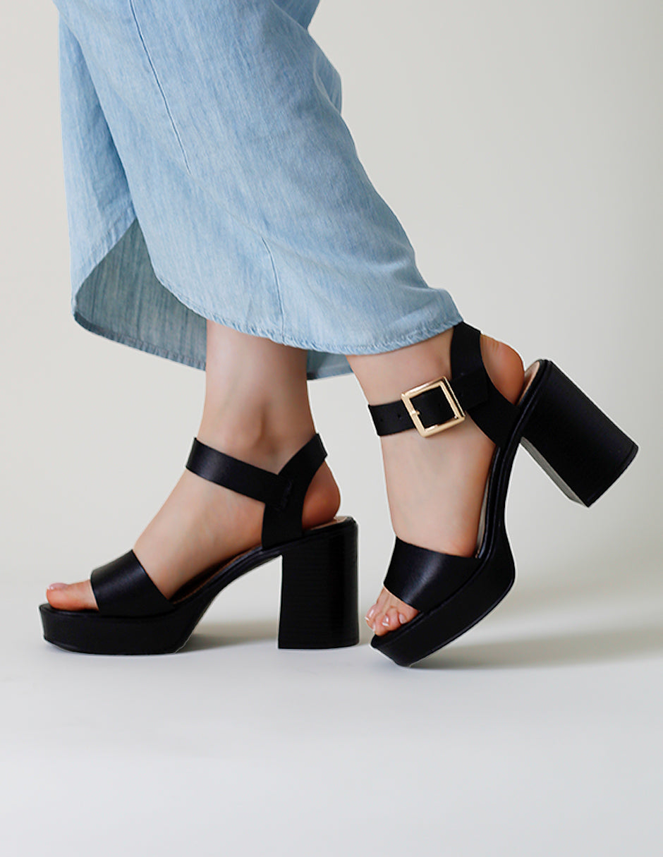 Sandalia con tacón Daily en Piel vegana – Negro