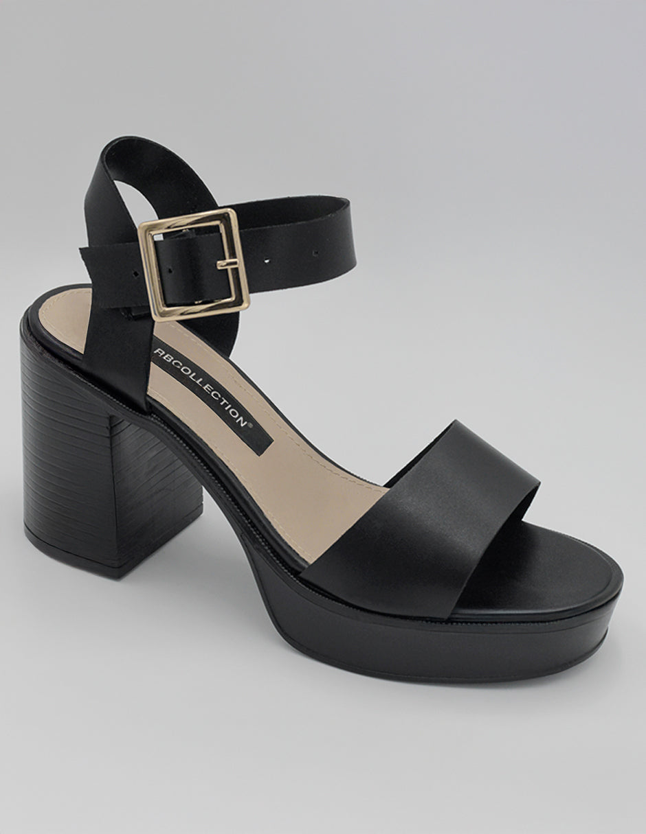 Sandalia con tacón Exterior Piel vegana Color Negro Para Mujer De RBCOLLECTION