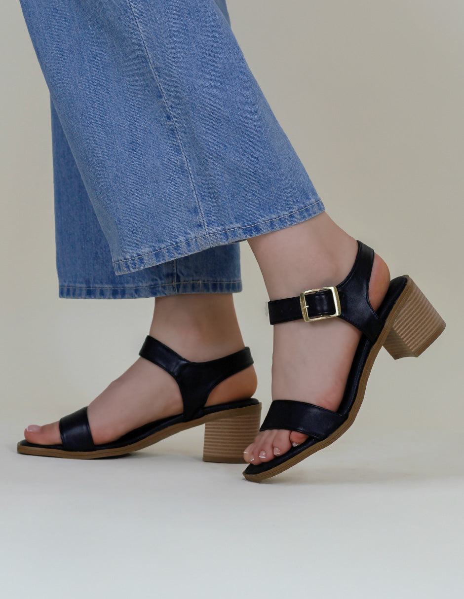 Sandalia con tacón Lady en Piel vegana – Negro