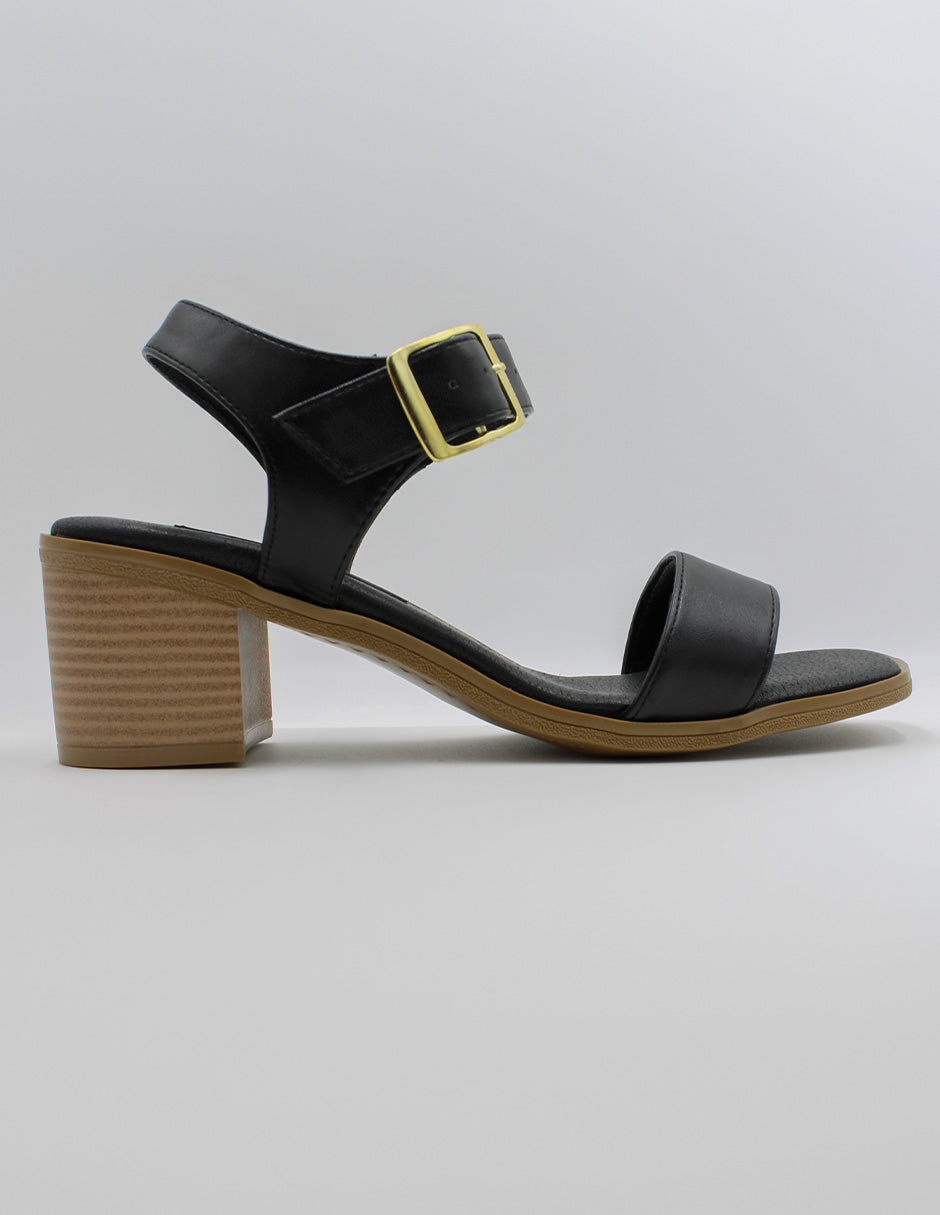Sandalia con tacón Lady en Piel vegana – Negro