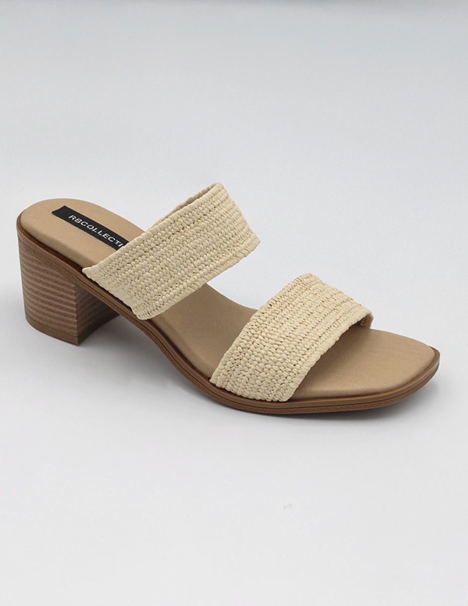 Sandalia con tacón Pou en Textil – Beige