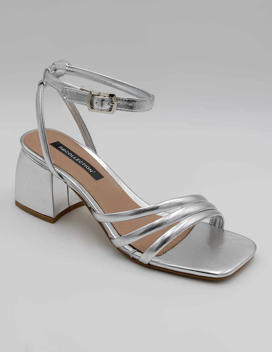 Sandalia con tacón Exterior Sintético Color Plata Para Mujer De RBCOLLECTION