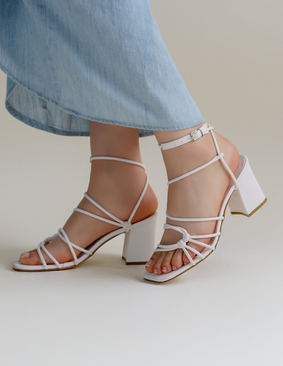 Sandalia con tacón Stela en Piel vegana – Blanco
