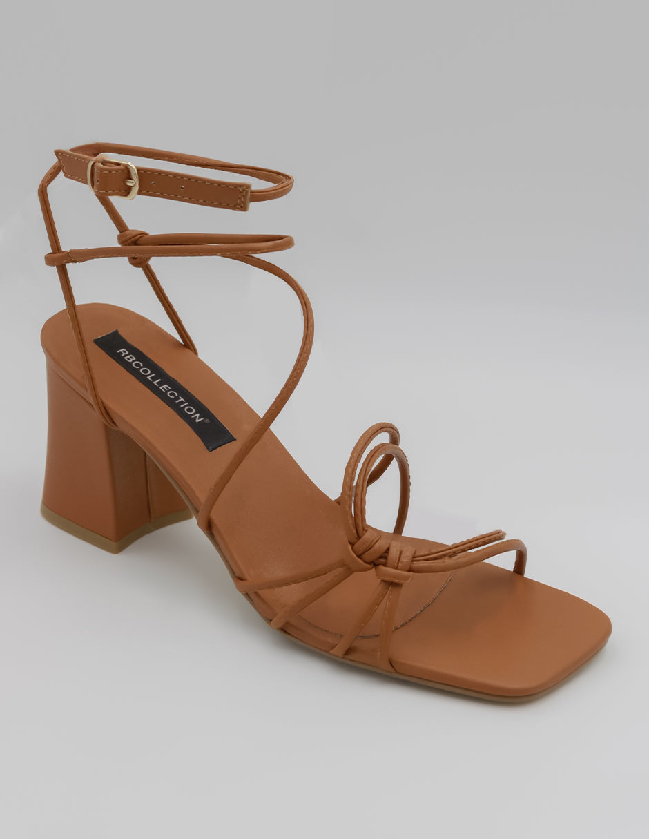 Sandalia con tacón Exterior Piel vegana Color Café Para Mujer De RBCOLLECTION
