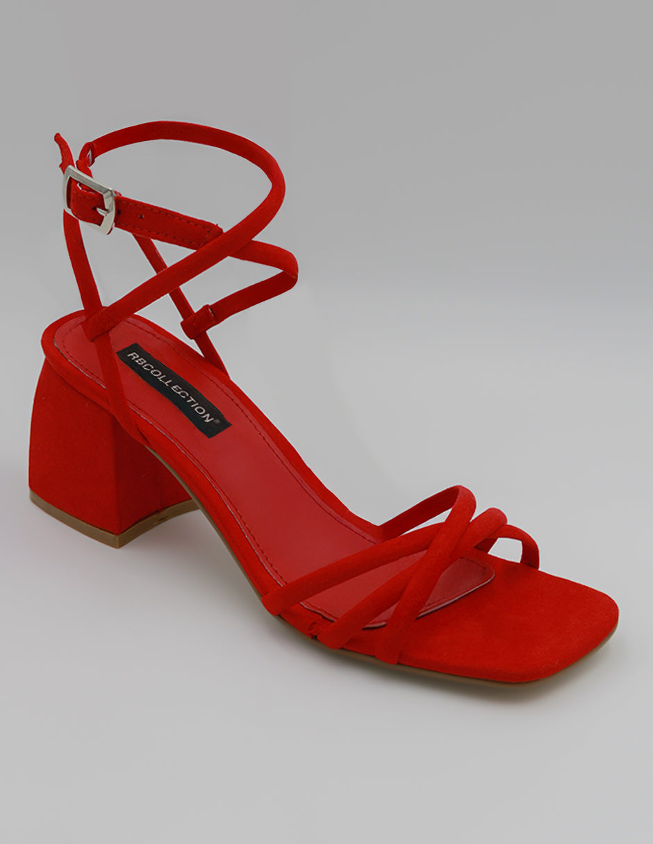 Sandalia con tacón Exterior Gamuza Color Rojo Para Mujer De RBCOLLECTION