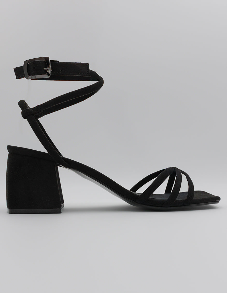 Sandalia con tacón Glam en Textil – Negro