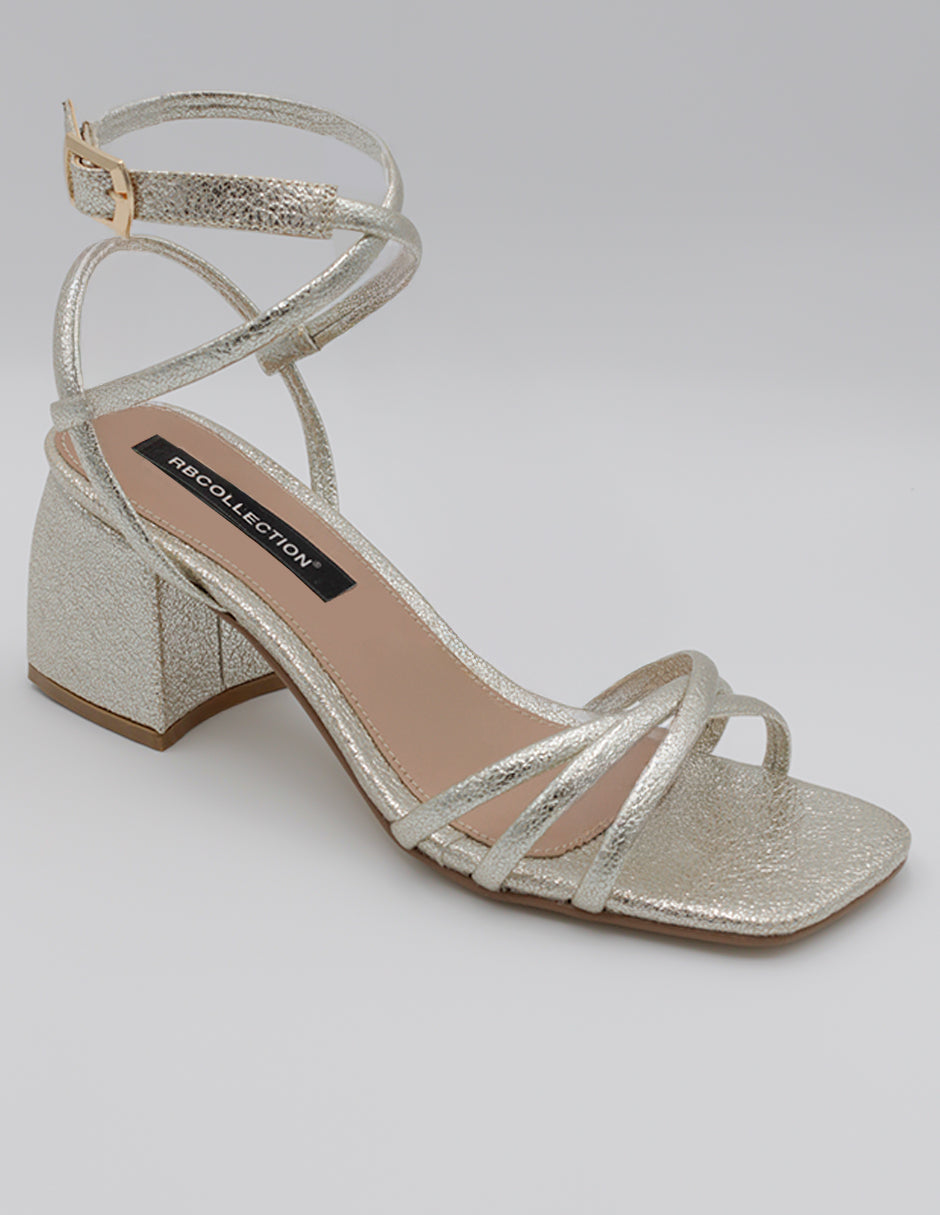Sandalia con tacón Exterior Piel vegana Color Oro Para Mujer De RBCOLLECTION