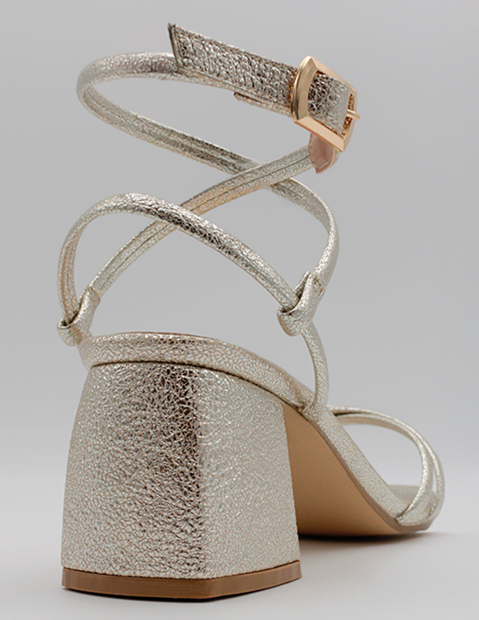 Sandalia con tacón Glam en Piel vegana – Dorado