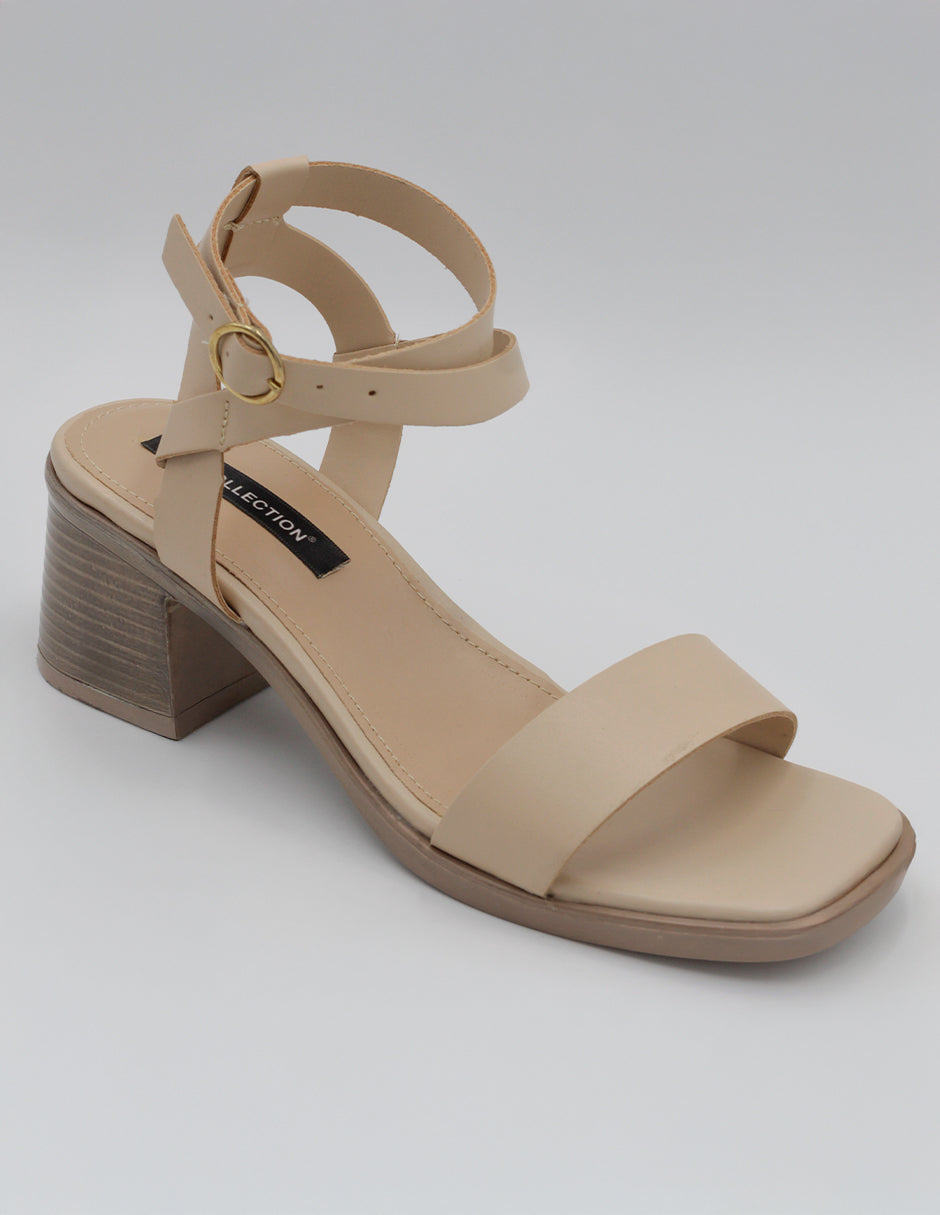 Sandalia con tacón Exterior Piel vegana Color Beige  Para Mujer De RBCOLLECTION