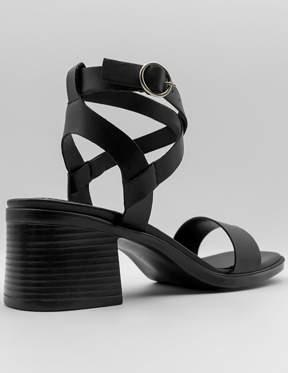 Sandalia con tacón Lady en Piel vegana – Negro