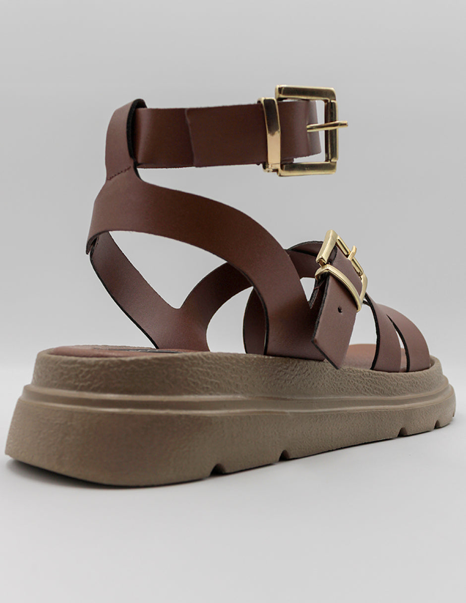Sandalias con plataforma Yuri en Piel vegana – Café