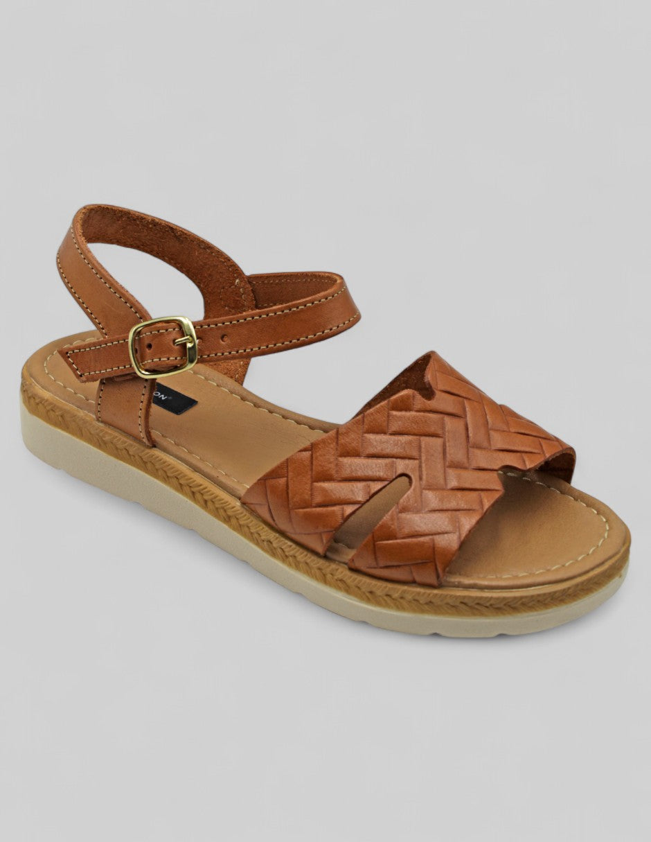 Sandalias de piso Exterior Piel vegana Color Café Para Mujer De RBCOLLECTION