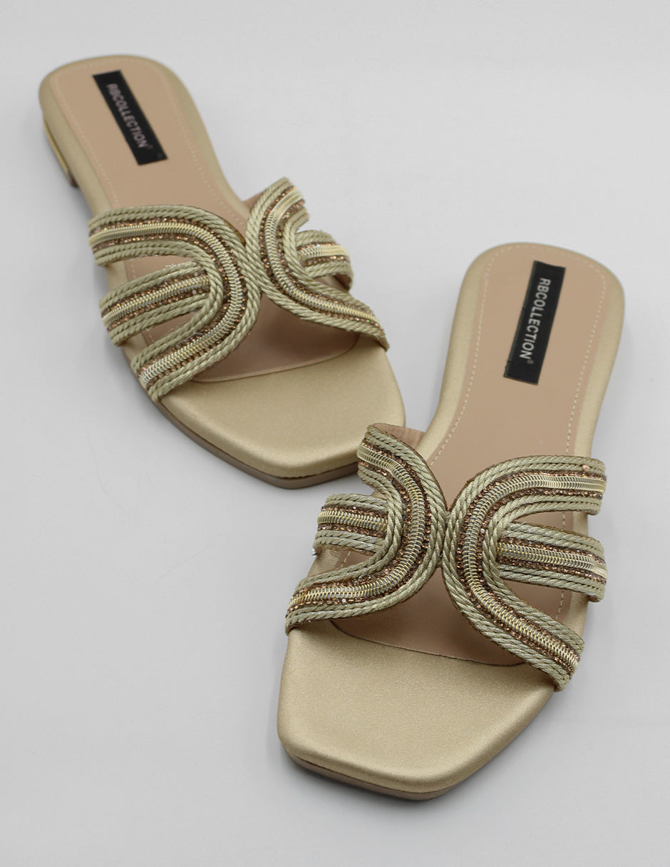 Sandalias de piso Onne en Textil – Dorado