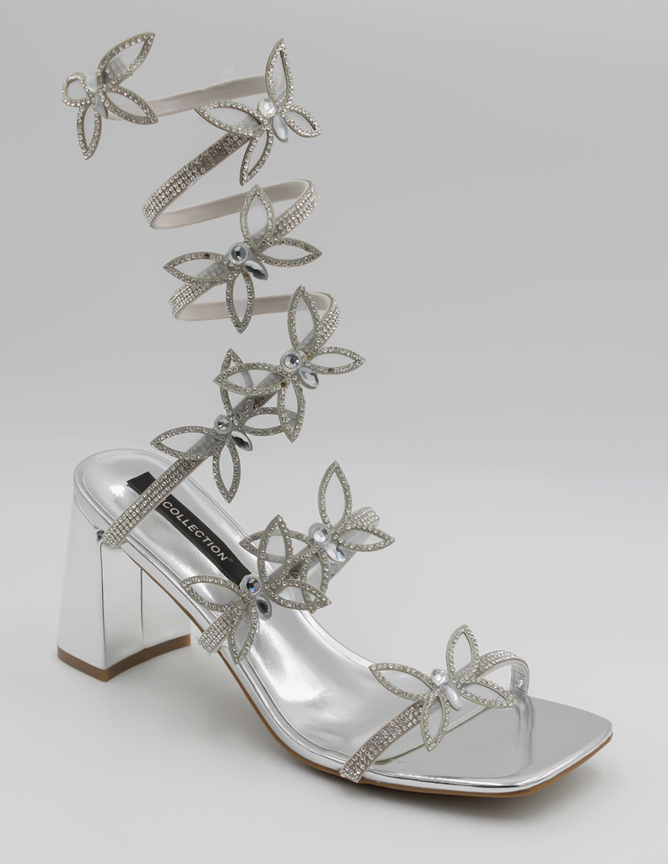 Sandalia con tacón Exterior Sintético Color Plata Para Mujer De RBCOLLECTION