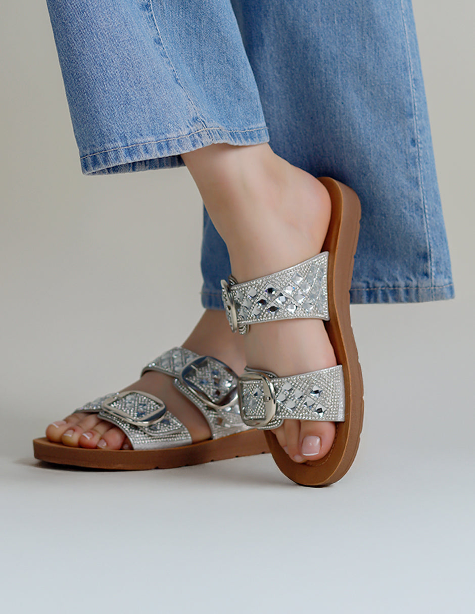 Sandalias de piso Birte en Textil – Plata